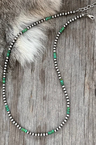 Navajo Pearl Handmade Necklace ~ Petite n Pretty ~ 4mm German Silver Beads and Green Turquoise Heishi! - Barbwire n Bougie Boutique