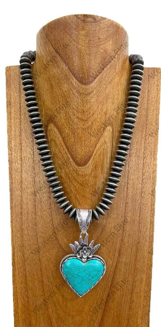 Navajo Pearl Heart Turquoise Pendant Necklace-22” - Barbwire n Bougie Boutique