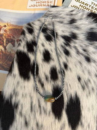 Navajo Style Sterling Silver Pearl Necklace with Turquoise Nugget Center | Sterling Silver Western Statement - Barbwire n Bougie Boutique