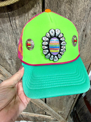 Neon Rodeo Serape Concho Trucker Hat - Barbwire n Bougie Boutique