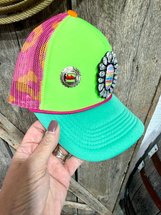 Neon Rodeo Serape Concho Trucker Hat - Barbwire n Bougie Boutique