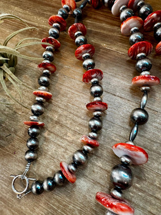 NFR Collection Necklace – Graduated Spiny Oyster & Sterling Silver Pearls 45" - Barbwire n Bougie Boutique