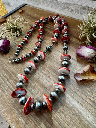 NFR Collection Necklace – Graduated Spiny Oyster & Sterling Silver Pearls 45" - Barbwire n Bougie Boutique