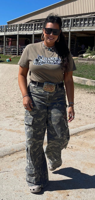 Nori Hidden Camo Cargo Wide Leg Jeans | Camo Cargo Pants for Women | Boutique Cowgirl Statement Denim - Barbwire n Bougie Boutique