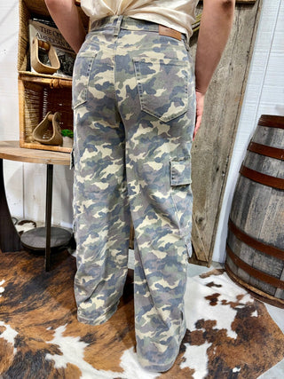 Nori Hidden Camo Cargo Wide Leg Jeans | Camo Cargo Pants for Women | Boutique Cowgirl Statement Denim - Barbwire n Bougie Boutique