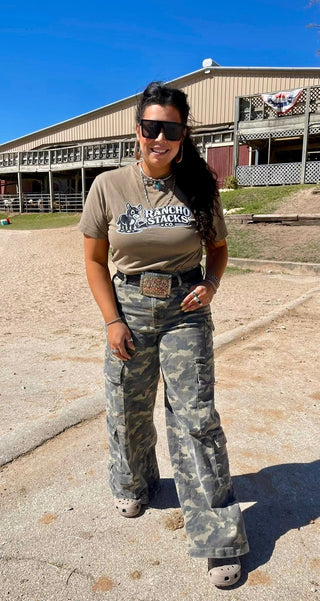 Nori Hidden Camo Cargo Wide Leg Jeans | Camo Cargo Pants for Women | Boutique Cowgirl Statement Denim - Barbwire n Bougie Boutique