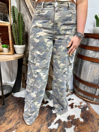 Nori Hidden Camo Cargo Wide Leg Jeans | Camo Cargo Pants for Women | Boutique Cowgirl Statement Denim - Barbwire n Bougie Boutique