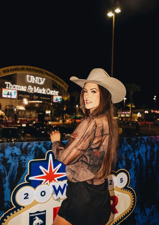 Oaky Dokey Sheer Blouse by 2 Fly Co | Western Sheer Tie-Neck Top - Barbwire n Bougie Boutique