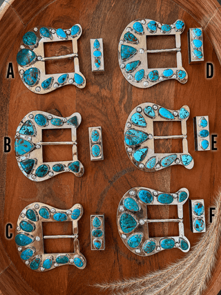 One-of-a-Kind Genuine Turquoise Custom Statement Buckle & Keeper Set - Barbwire n Bougie Boutique