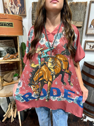 One Size Rodeo Scarf Poncho Top – Oversized Western Satin Tunic for Women - Barbwire n Bougie Boutique