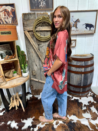 One Size Rodeo Scarf Poncho Top – Oversized Western Satin Tunic for Women - Barbwire n Bougie Boutique