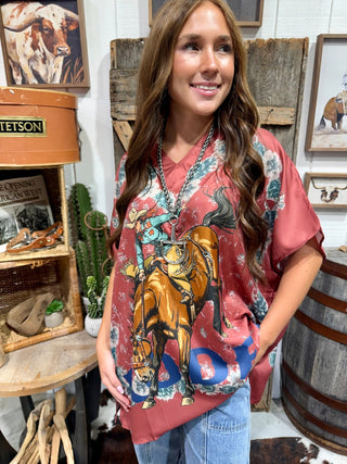 One Size Rodeo Scarf Poncho Top – Oversized Western Satin Tunic for Women - Barbwire n Bougie Boutique
