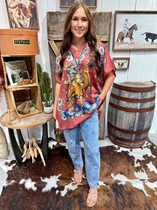 One Size Rodeo Scarf Poncho Top – Oversized Western Satin Tunic for Women - Barbwire n Bougie Boutique