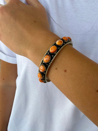 Orange Spiny Oyster Cuff Bracelet | German Silver Southwestern Statement Cuff - Barbwire n Bougie Boutique
