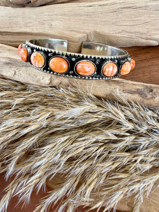 Orange Spiny Oyster Cuff Bracelet | German Silver Southwestern Statement Cuff - Barbwire n Bougie Boutique
