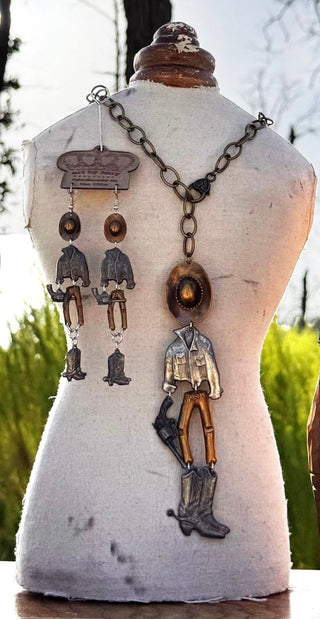 Outfitted Cowboy Necklace or Earrings – Art By Amy - Barbwire n Bougie Boutique