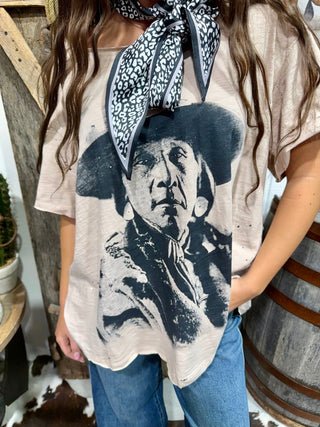 Outlaw Legend Oversized Indian Portrait Graphic Tee - Barbwire n Bougie Boutique