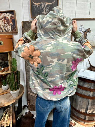 Over Sized Wildflower Camo Appliqué Hoodie - Barbwire n Bougie Boutique