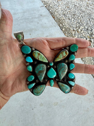 Oversized Kingman Turquoise Butterfly Statement Pendant - Barbwire n Bougie Boutique