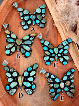 Oversized Kingman Turquoise Butterfly Statement Pendant - Barbwire n Bougie Boutique