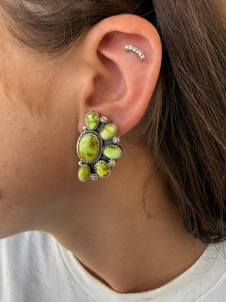 Palomino Turquoise Sterling Silver Half Cluster Earrings - Barbwire n Bougie Boutique