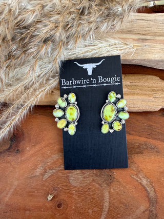 Palomino Turquoise Sterling Silver Half Cluster Earrings - Barbwire n Bougie Boutique