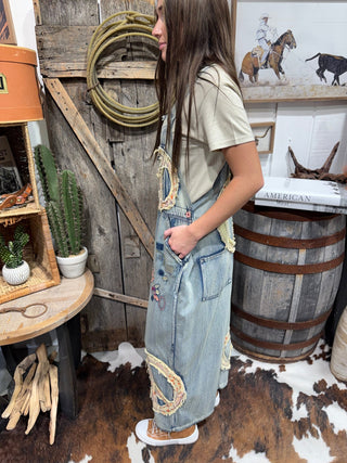 Peace, Love & Denim Boho Patchwork Overalls - Barbwire n Bougie Boutique