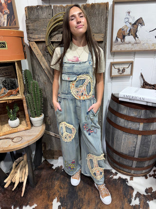 Peace, Love & Denim Boho Patchwork Overalls - Barbwire n Bougie Boutique