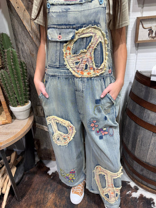 Peace, Love & Denim Boho Patchwork Overalls - Barbwire n Bougie Boutique