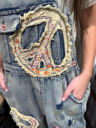Peace, Love & Denim Boho Patchwork Overalls - Barbwire n Bougie Boutique