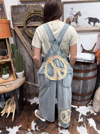 Peace, Love & Denim Boho Patchwork Overalls - Barbwire n Bougie Boutique