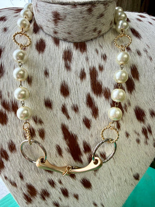 Pearl Horse Bit Necklace – Gold Western Equestrian Statement - Barbwire n Bougie Boutique