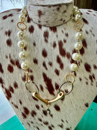 Pearl Horse Bit Necklace – Gold Western Equestrian Statement - Barbwire n Bougie Boutique
