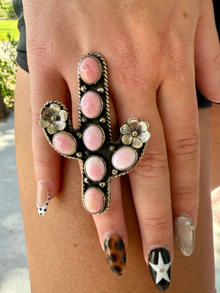 Pink Conch Cactus German Silver Statement Ring-adjustable - Barbwire n Bougie Boutique