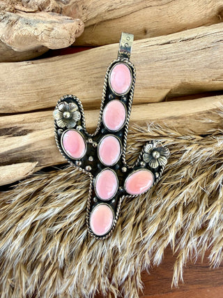 Pink Conch Cactus Pendant | German Silver Western Charm - Barbwire n Bougie Boutique