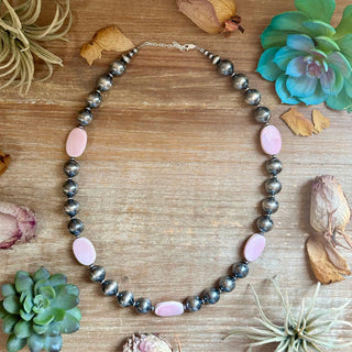 Pink Conch Oval & Sterling Silver Pearl Necklace - Barbwire n Bougie Boutique