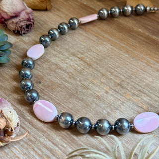 Pink Conch Oval & Sterling Silver Pearl Necklace - Barbwire n Bougie Boutique