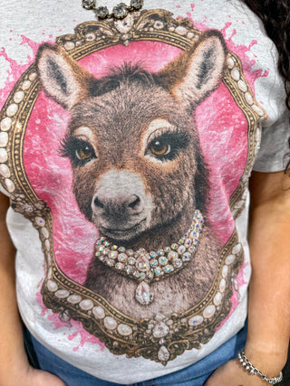Pink Donkey Graphic Tee with Rhinestone Frame | Western Cowgirl Statement T Shirt! - Barbwire n Bougie Boutique