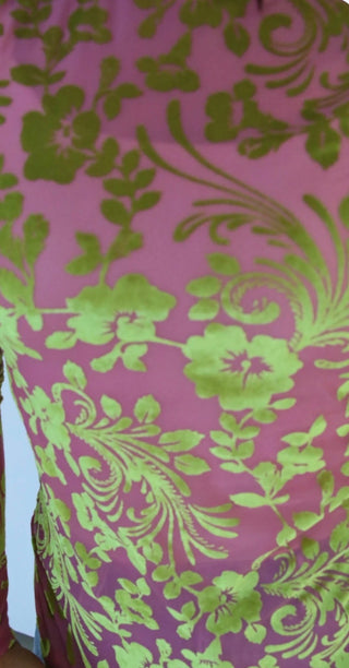 Pink & Lime Green Velvet Jacquard Floral Mesh Long Sleeve Top | Western Boho Women’s Boutique - Barbwire n Bougie Boutique