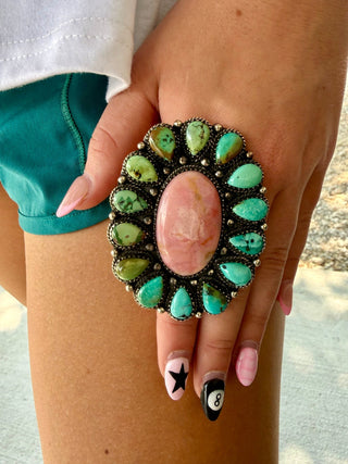 Pink Opal & Hubei Turquoise Statement Cluster Ring - Barbwire n Bougie Boutique
