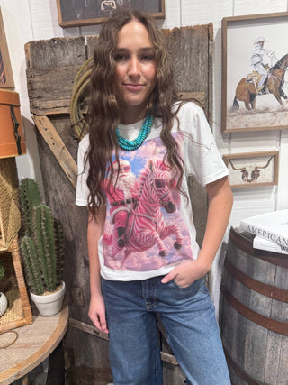 Pink Zebra Santa Rhinestone Cowgirl Christmas Graphic Tee - Barbwire n Bougie Boutique