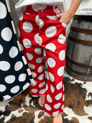 Polka Dot Wide Leg Crop Pants | Bold Statement Bottoms- Black or Red - Barbwire n Bougie Boutique