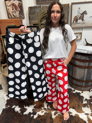 Polka Dot Wide Leg Crop Pants | Bold Statement Bottoms- Black or Red - Barbwire n Bougie Boutique
