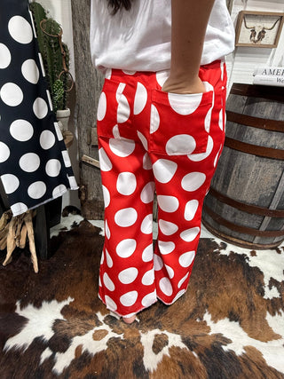 Polka Dot Wide Leg Crop Pants | Bold Statement Bottoms- Black or Red - Barbwire n Bougie Boutique