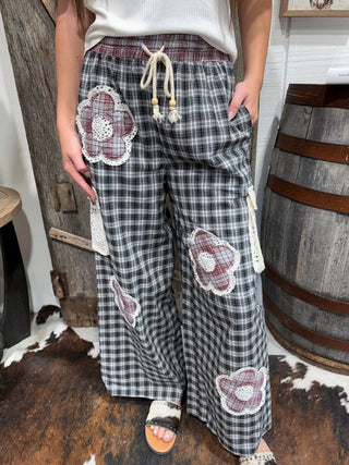 Prairie Petals Plaid Wide Leg Pants - Barbwire n Bougie Boutique