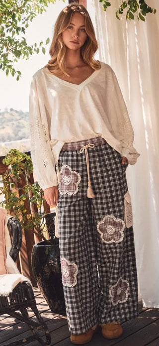 Prairie Petals Plaid Wide Leg Pants - Barbwire n Bougie Boutique