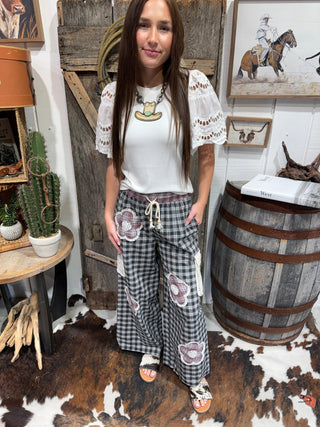 Prairie Petals Plaid Wide Leg Pants - Barbwire n Bougie Boutique