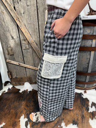 Prairie Petals Plaid Wide Leg Pants - Barbwire n Bougie Boutique