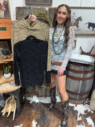 Prairie Romance Lace Mock Neck Tops- 3 Colors - Barbwire n Bougie Boutique