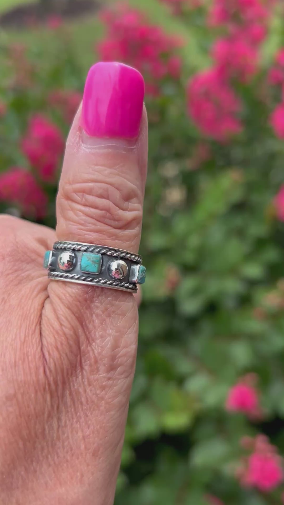 Wide Sterling Silver Turquoise Thumb Ring Band
